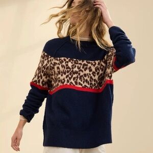 Aerie Navy and Red Leopard Print Sweater